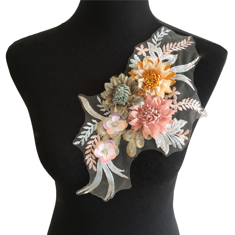 精致蕾丝网纱花边衣领3D立体花朵DIY装饰女士衣服贴花服装辅料