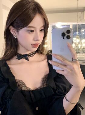 黑白蕾丝蝴蝶结choker甜酷小众颈带少女百搭锁骨项链辣妹配饰