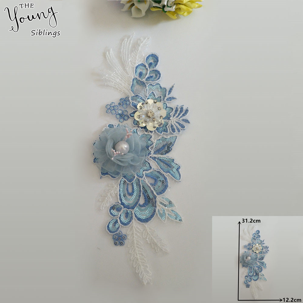 新款上市亮片蕾丝网纱花边仿珍珠蕾丝花朵衣领装饰精致帽子贴花