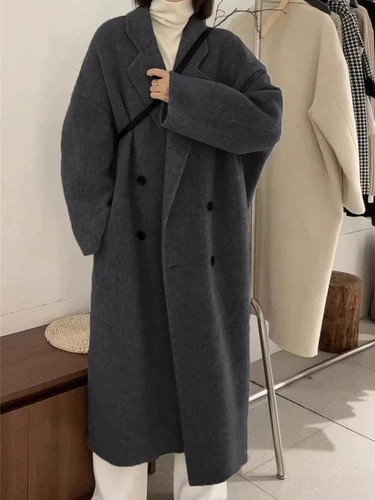 Длинный пуховик, шерстяное пальто, изысканный стиль, увеличенная толщина, средней длины, оверсайз