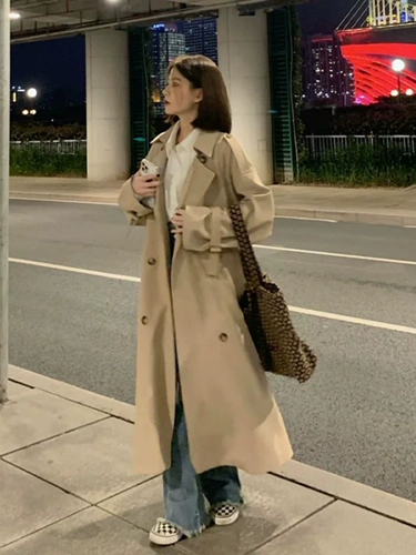 Плащ, осенняя хаки длинная куртка, подходит для подростков, средней длины, премиум класс