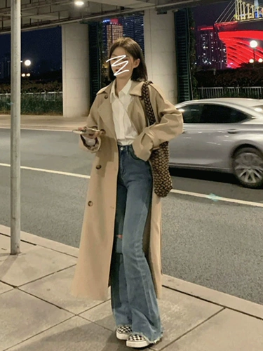 Плащ, осенняя хаки длинная куртка, подходит для подростков, средней длины, премиум класс