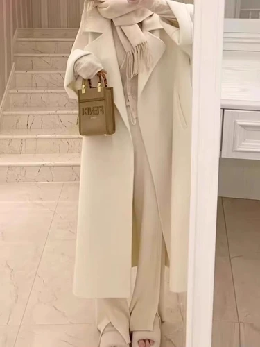 Белое двусторонное кашемировое демисезонное шерстяное шерстяное пальто, куртка, изысканный стиль