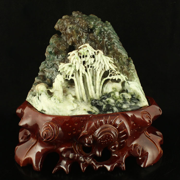 一口价 天然南阳独山玉精工精雕拍卖4斤摆件 深山游玩 送证书包邮