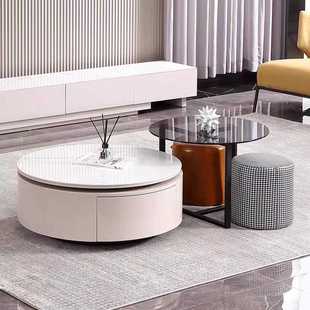 圆形茶几电视柜组合现代简约客厅家用小户型落地电视机柜轻奢