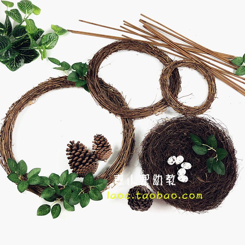新品幼儿园墙面装饰diy手工材料土茯苓干树枝圆藤圈装饰花环挂件