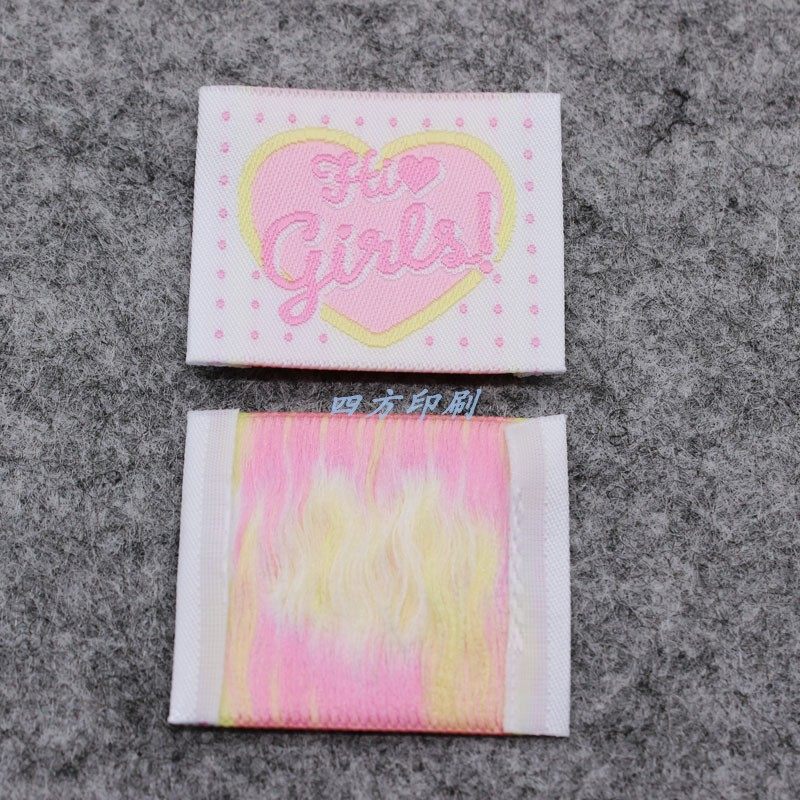 英文hi girls彩色童装织标织唛现货通用服装手工领标定做印刷设计