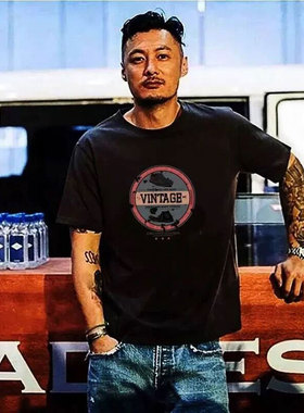 HANDIAN潮牌2025短袖T恤男夏季体恤圆领纯棉大码男士宽松情侣半袖