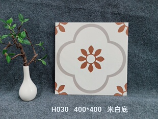 北欧复古小花砖400X400厨房卫生间阳台防滑地砖餐厅奶茶店墙贴
