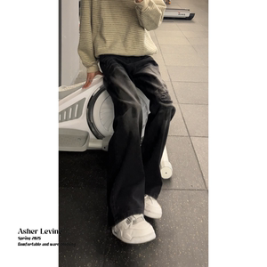美式复古假破洞牛仔裤男秋季新款cleanfit宽松直筒裤男生百搭裤子图片