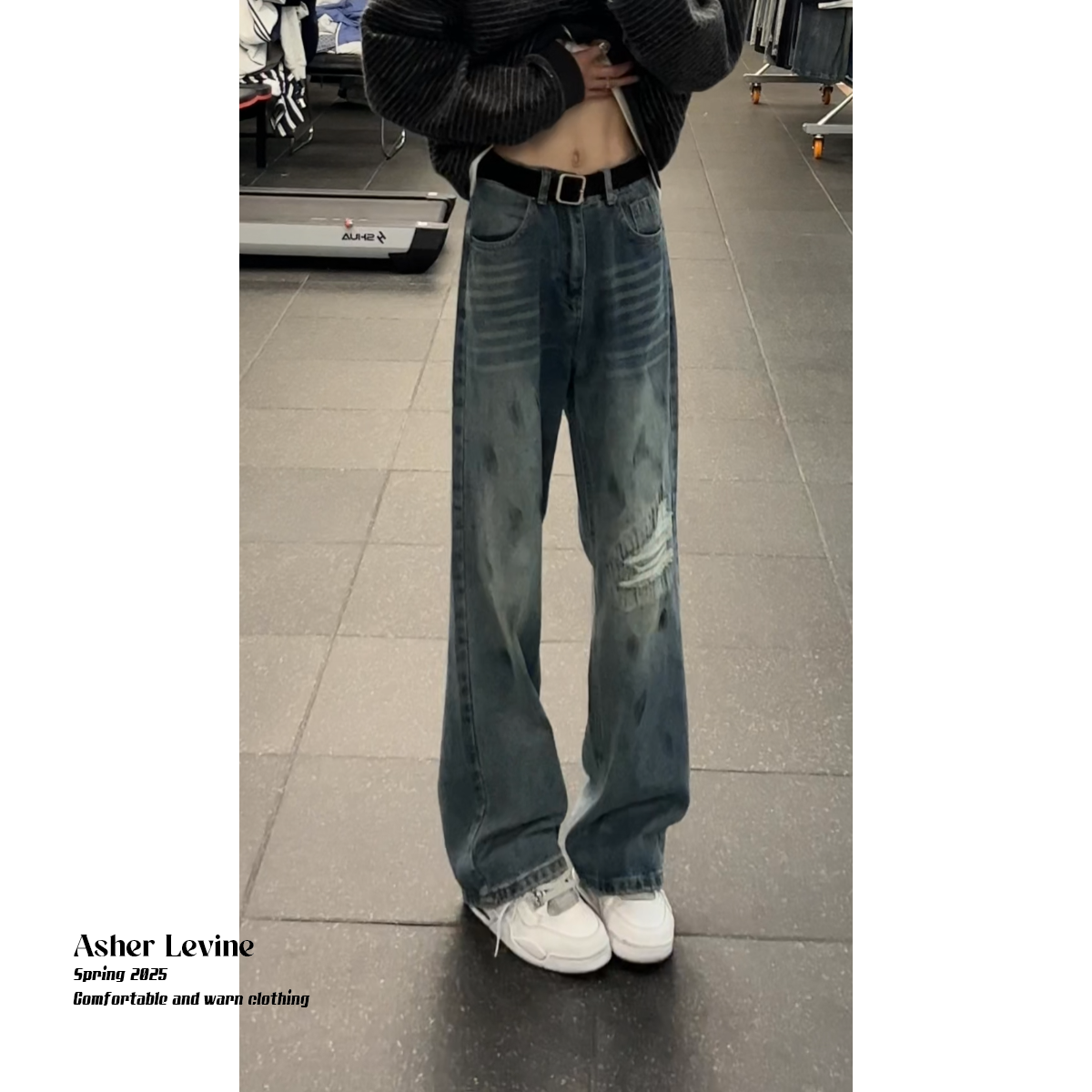 美式复古假破洞牛仔裤男秋季新款cleanfit宽松直筒裤男生百搭裤子,男装牛仔裤,星座511-1