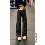男秋季宽松美式复古水洗迷彩牛仔裤显高显瘦直筒窄版工装伐木长裤，男装牛仔裤，星座511-1