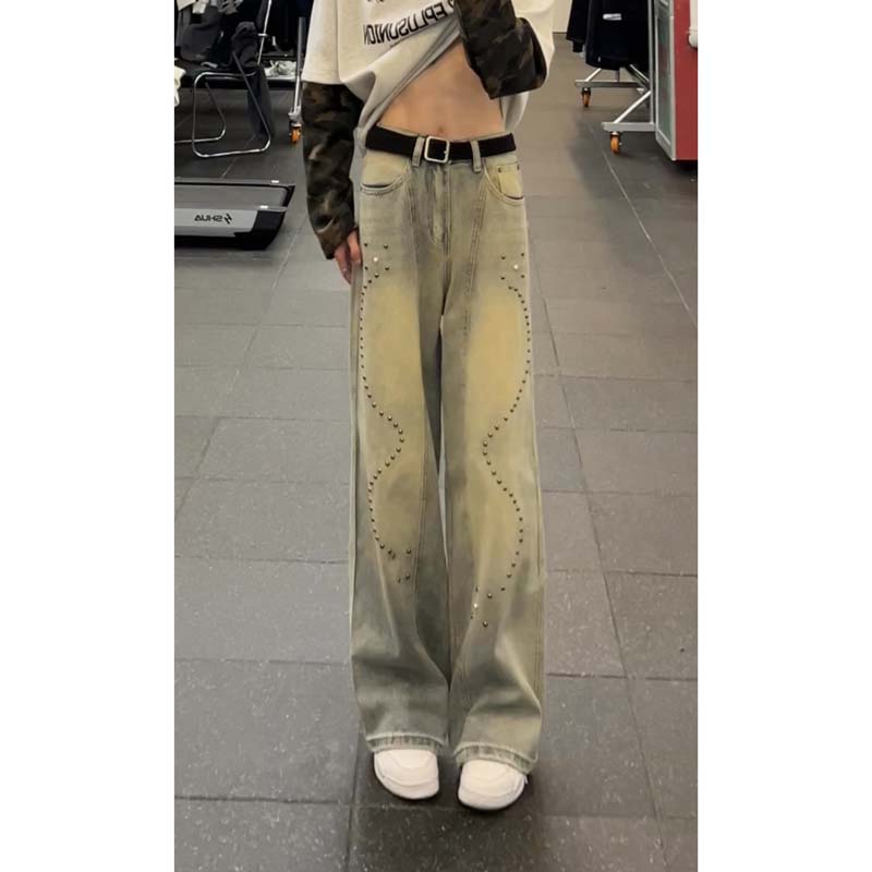 2025秋季街头美式复古铆钉装饰做旧牛仔裤男宽松阔腿做旧牛仔裤潮，男装牛仔裤，星座511-1