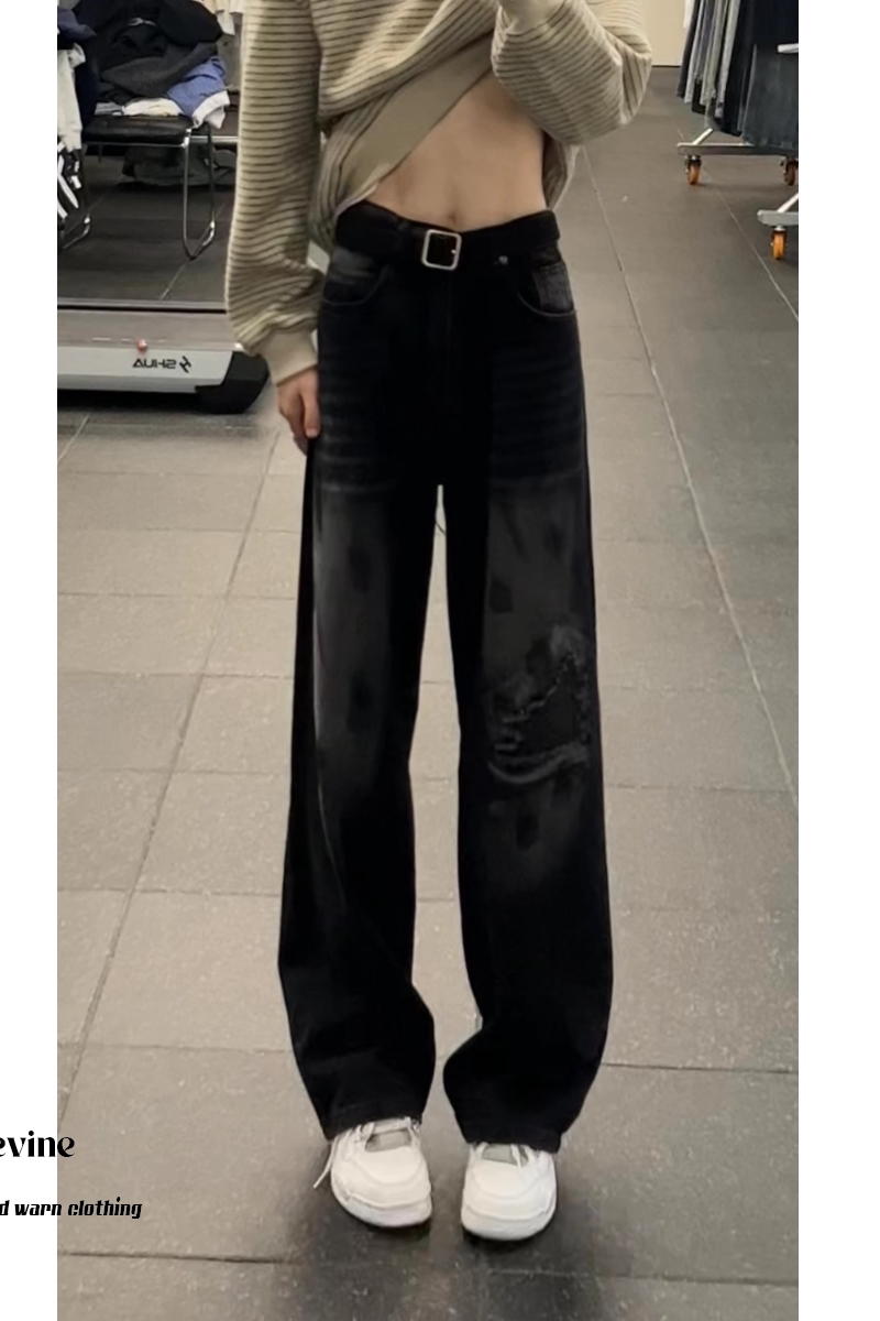 美式复古假破洞牛仔裤男秋季新款cleanfit宽松直筒裤男生百搭裤子,男装牛仔裤,星座511-1