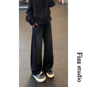 美式街头刺绣弯刀牛仔裤男女高街复古水洗百搭宽松休闲阔腿裤图片