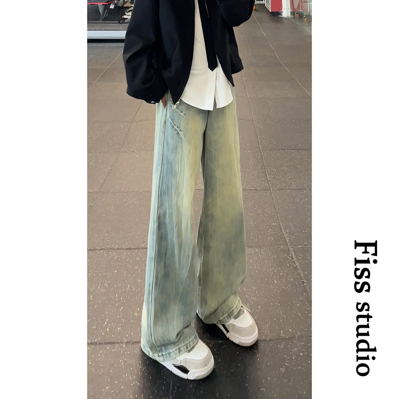 美式高街复古条纹水洗牛仔裤男2025新款潮牌宽松百搭直筒阔腿裤子，男装牛仔裤，星座511-1