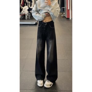 美式高街设计感辑明线黑色牛仔裤男秋冬猫须纹显高显瘦直筒裤男生，男装牛仔裤，星座511-1