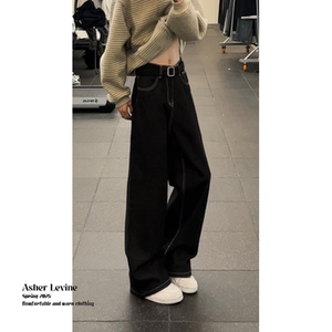水洗黑色弯刀牛仔裤男款美式复古高级感cleanfit宽松直筒裤子长裤图片