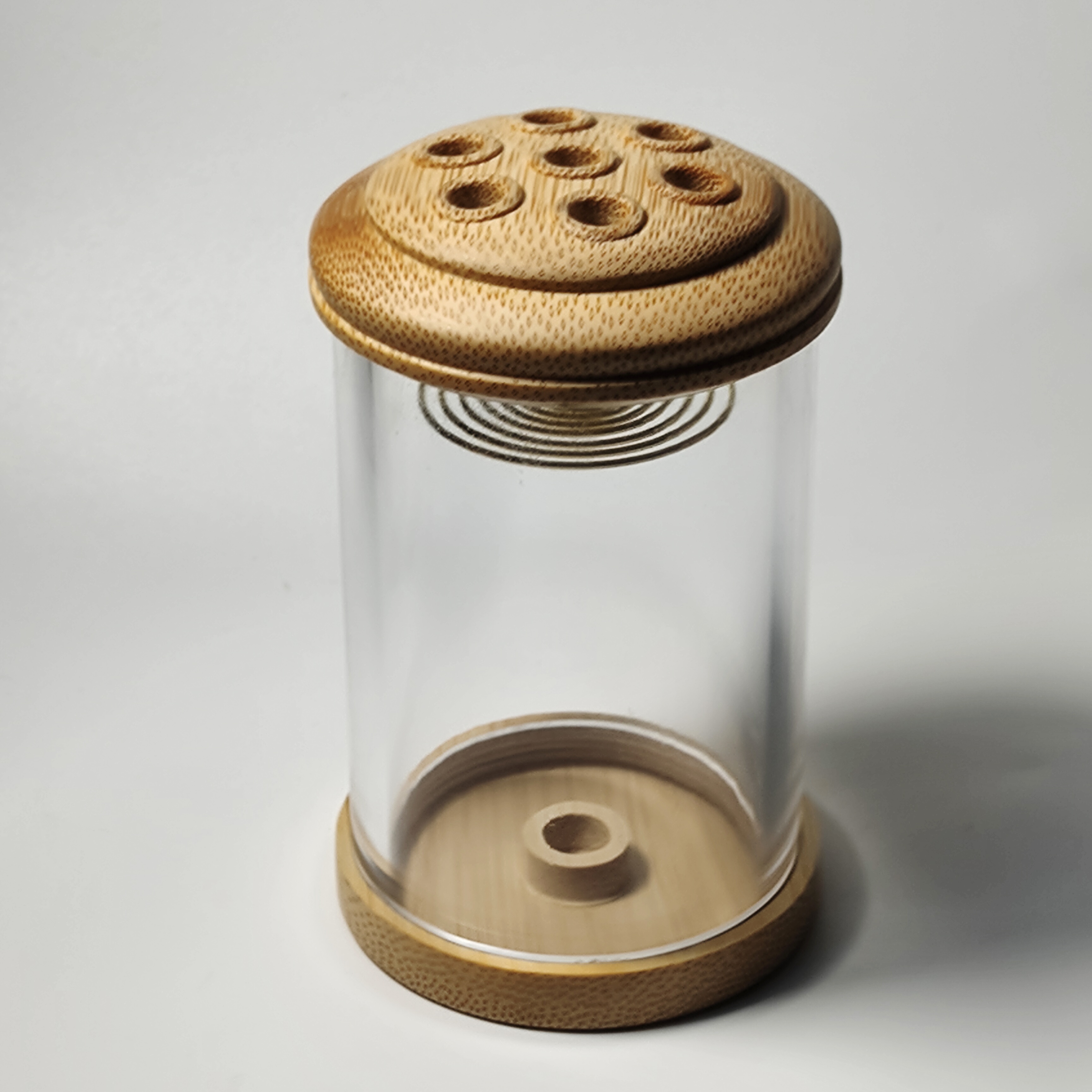 精品精工海派镶嵌老玉竹蝈蝈罐竹制蛐蛐鸣虫叫罐透明罐体60直径