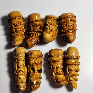 精品天然竹根随行雕刻怪脸罗汉头手把件一把抓纯手工竹根雕实心竹