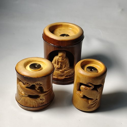 纯手工老玉竹雕倒流香把玩件