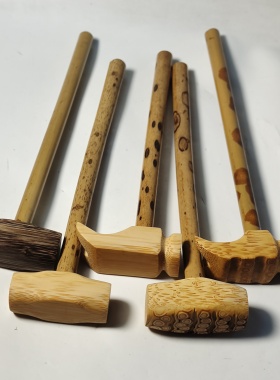 纯手工雕刻棕竹湘妃竹文玩锤把件