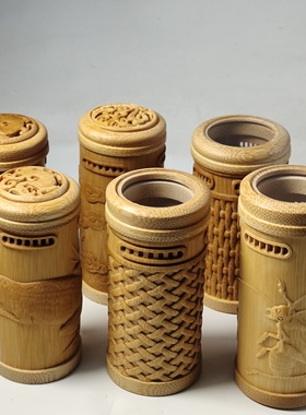 精品手工打磨席面老玉竹虫具文玩便携式镂空窗口铃子筒蛐蛐罐