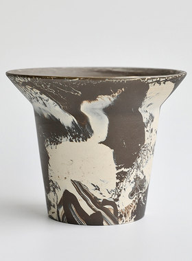 创意韩式胶胎陶瓷花盆绿植盆栽肌理透气粗陶陶盆陶土无釉大理石纹