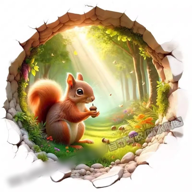 森林可爱卡通小松鼠大丰自粘贴纸3d墙上门窗贴纸冰箱厨房马桶贴纸