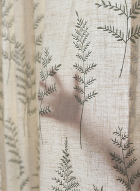 芸松新中式叶子刺绣亚麻透光不透人窗帘纱帘客厅阳台卧室新款定制