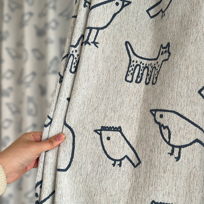 儿童房动物含亚麻男孩女孩窗帘