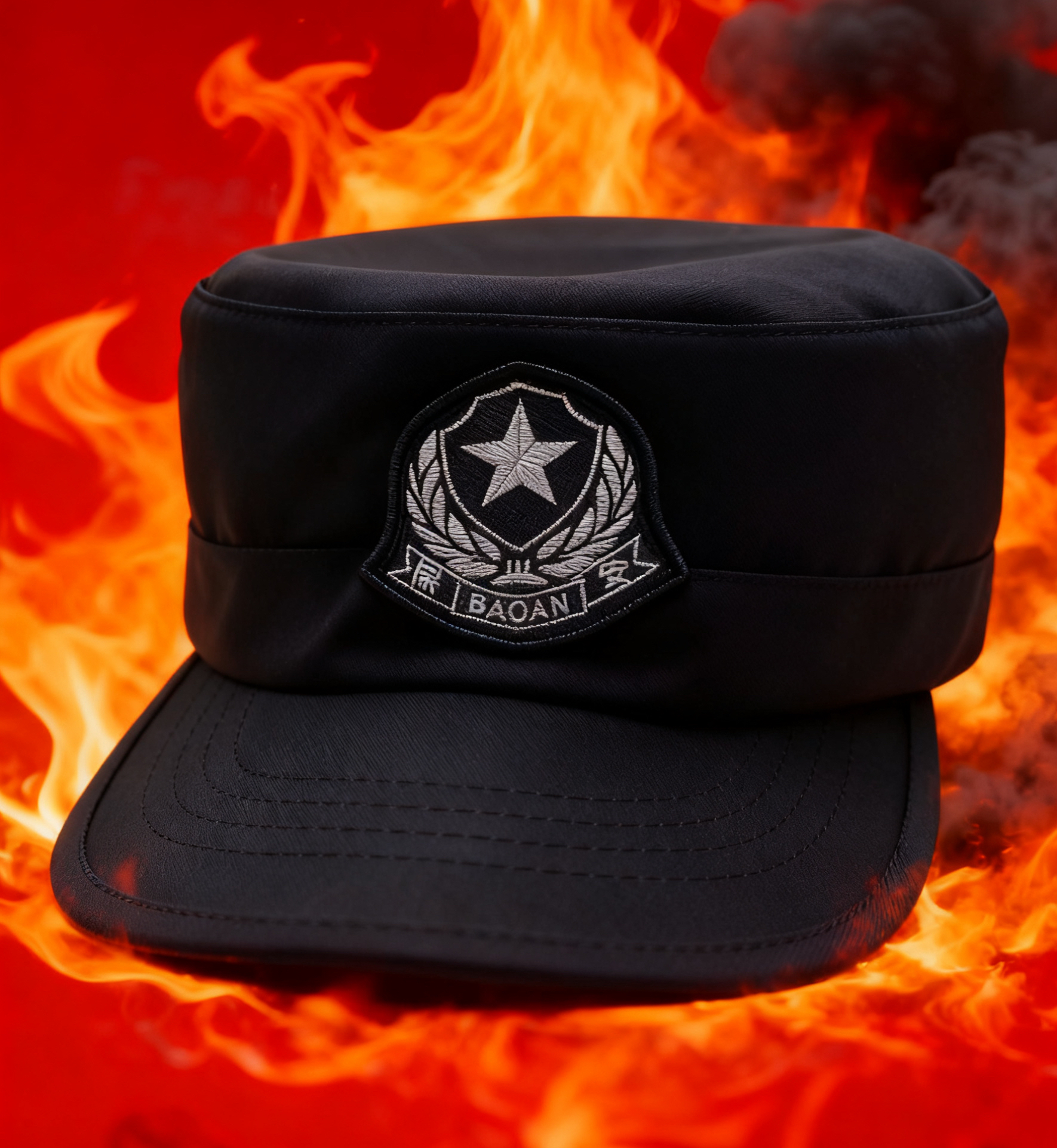 秋冬加绒黑色封口保安帽子作训透气四季调节平顶工作物业门卫执勤