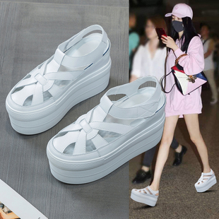 10cm高跟凉鞋女夏2025年新款黑色33码松糕底舒适包头凉鞋坡跟好看