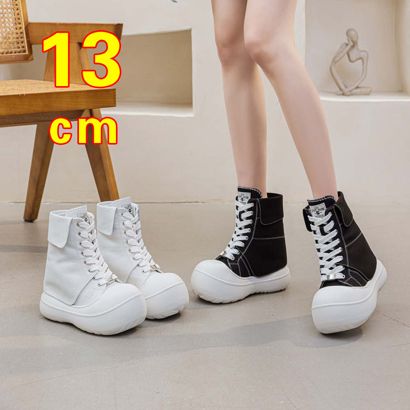 鞋子女小个子显高2025新款厚底高帮帆布鞋超高跟鞋内增高12cm女鞋