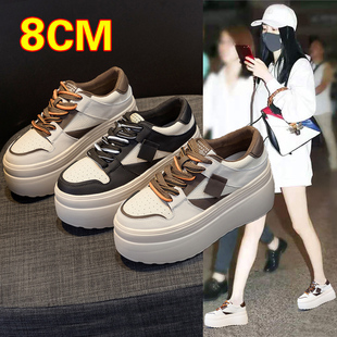 鞋子女小个子显高松糕鞋2025新款双鞋带女鞋厚底小白鞋黑白熊猫鞋