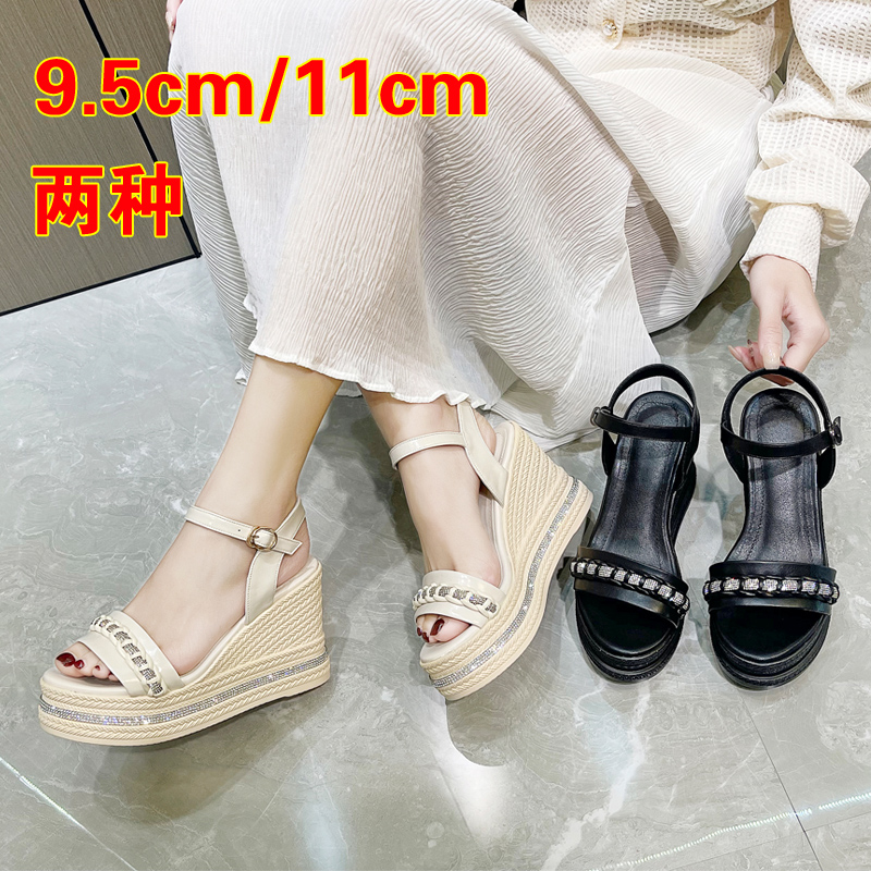 凉鞋女小个子显高夏季坡跟增高新娘婚鞋高级感一字带高跟鞋不累脚