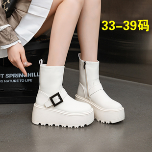 欧货靴子女小个子厚底8cm松糕马丁靴2024新款早秋短靴英伦风增高