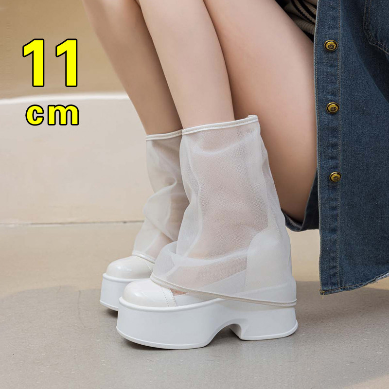 网靴女夏季薄款2025新款网面透气潮流镂空凉靴内增高马丁靴小个子