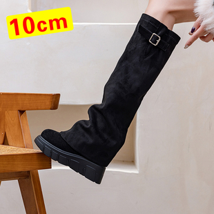 10cm增高靴子女长筒靴修饰腿型厚底裤管靴高筒靴不过膝长靴瘦瘦靴