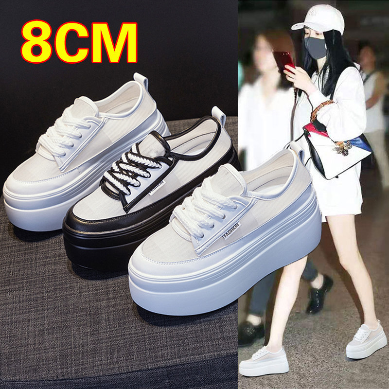 夏天厚底鞋女2025年新款透气小个子增高网面鞋夏季8cm超厚松糕鞋