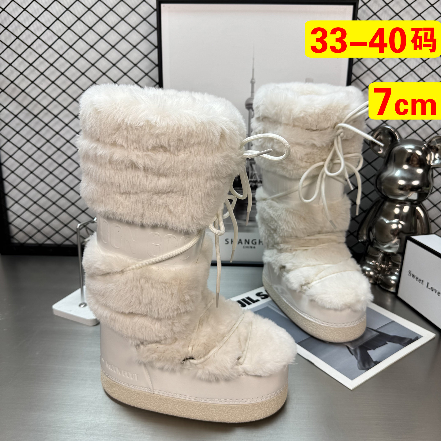 白色增高雪地靴女冬季防滑厚底棉鞋东北加绒加厚高筒靴雪地毛毛靴