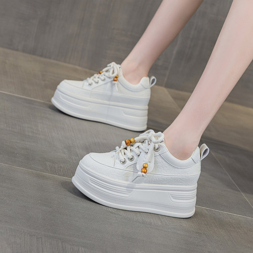 矮子乐厚底鞋女2025巨好看小个子增高鞋多巴胺米色鞋子8cm松糕鞋