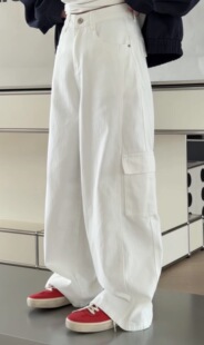 75011百搭白色直筒口袋工装 妍西家 诗歌兰女装 26早春新款 风牛仔裤