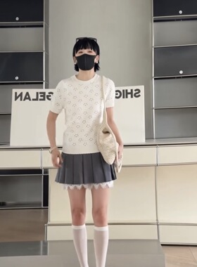 妍西家 诗歌兰女装26春夏款26003时尚百搭圆领短袖针织衫镂空
