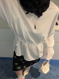 T恤显瘦薄款 妍西家 防晒系带 百搭白色长袖 时尚 欧韩货女装 26春款