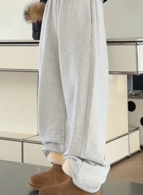 妍西家 诗歌兰女装27早春款12222时尚百搭浅灰色松紧腰直筒休闲裤