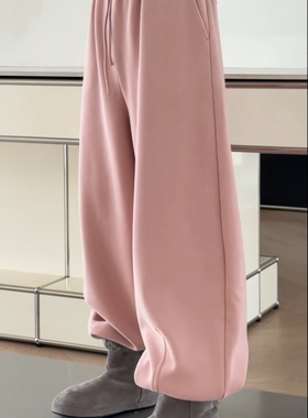 妍西家 诗歌兰女装25冬款58331气质百搭粉松紧腰加绒速脚休闲卫裤