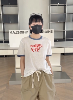 妍西家 诗歌兰女装26夏123时尚白色字母短袖T恤拼色圆领可退换