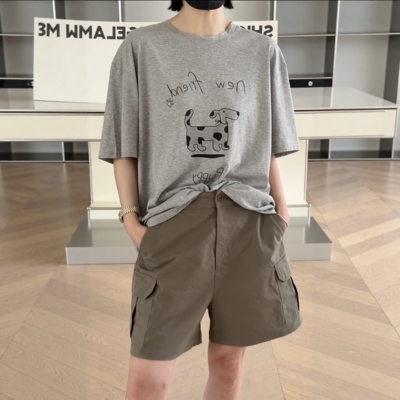 妍西家诗歌兰女装26夏31610时尚韩货灰色卡通短袖T恤斑点狗可退换