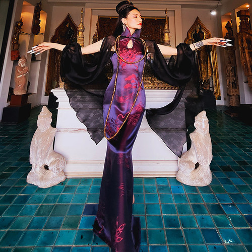 我是朱丽叶原创真丝老缎提花真丝绡欧根纱仙女袖精工国风凤袍